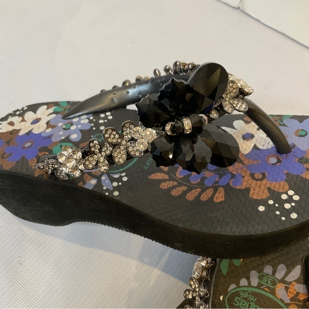 Havaianas Embellished High Wedge Rubber Sandals Size 4 - Picture 5 of 13